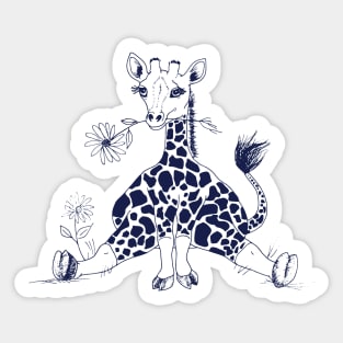 Cute Baby Giraffe with Flower in Mouth Sticker